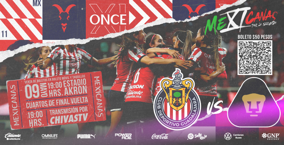 Chivas's tweet photo. 🇲🇽 @ChivasFemenil va por el pase a Semifinales. 

Apoyemos esta noche en el @EstadioAKRON.
🎟👉 https://t.co/XGpZ0nPyMG https://t.co/aFdJLl4B5i