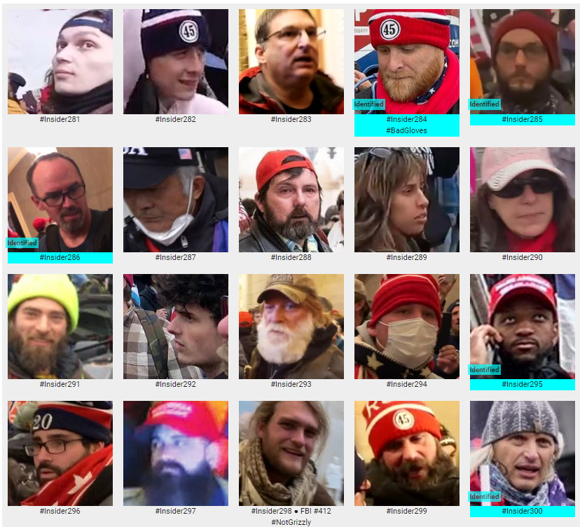 SeditionHunters's tweet photo. They stormed the Capitol!  We call them #SeditionInsiders because they were inside the building. Recognize anyone? If so the FBI would like to hear from you. #CapitolAttack  Please note the numbers on these images are NOT FBI numbers https://t.co/LC1xToGecQ https://t.co/hcGqJNDDBq