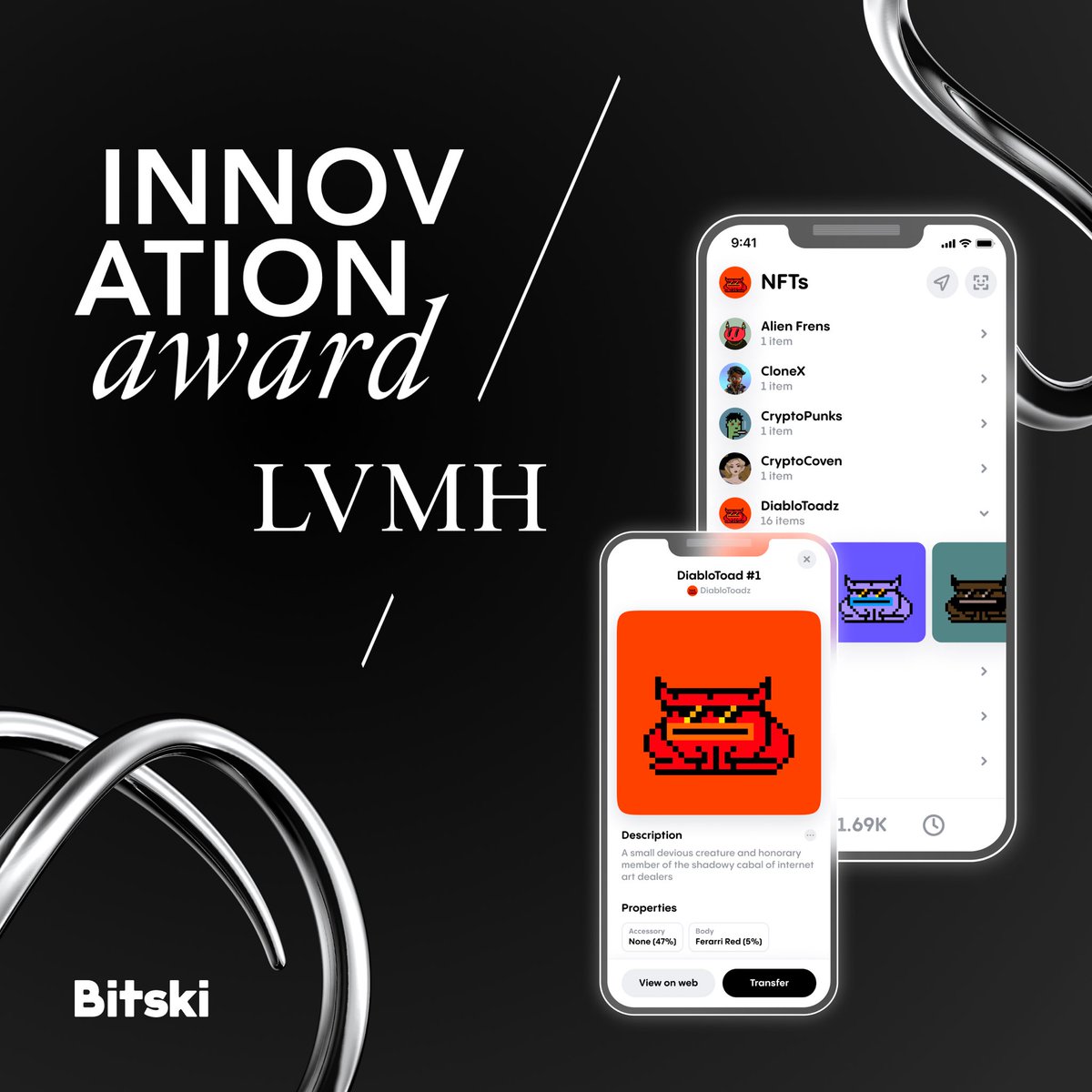bitski's tweet image. Bitski is honored to be selected as a finalist for @LVMH’s Innovation Award at @VivaTech, as one of four out of the 900+ applicants across the world to represent the future of 3D, Virtual Product Experience &amp;amp; Metaverse 🌐