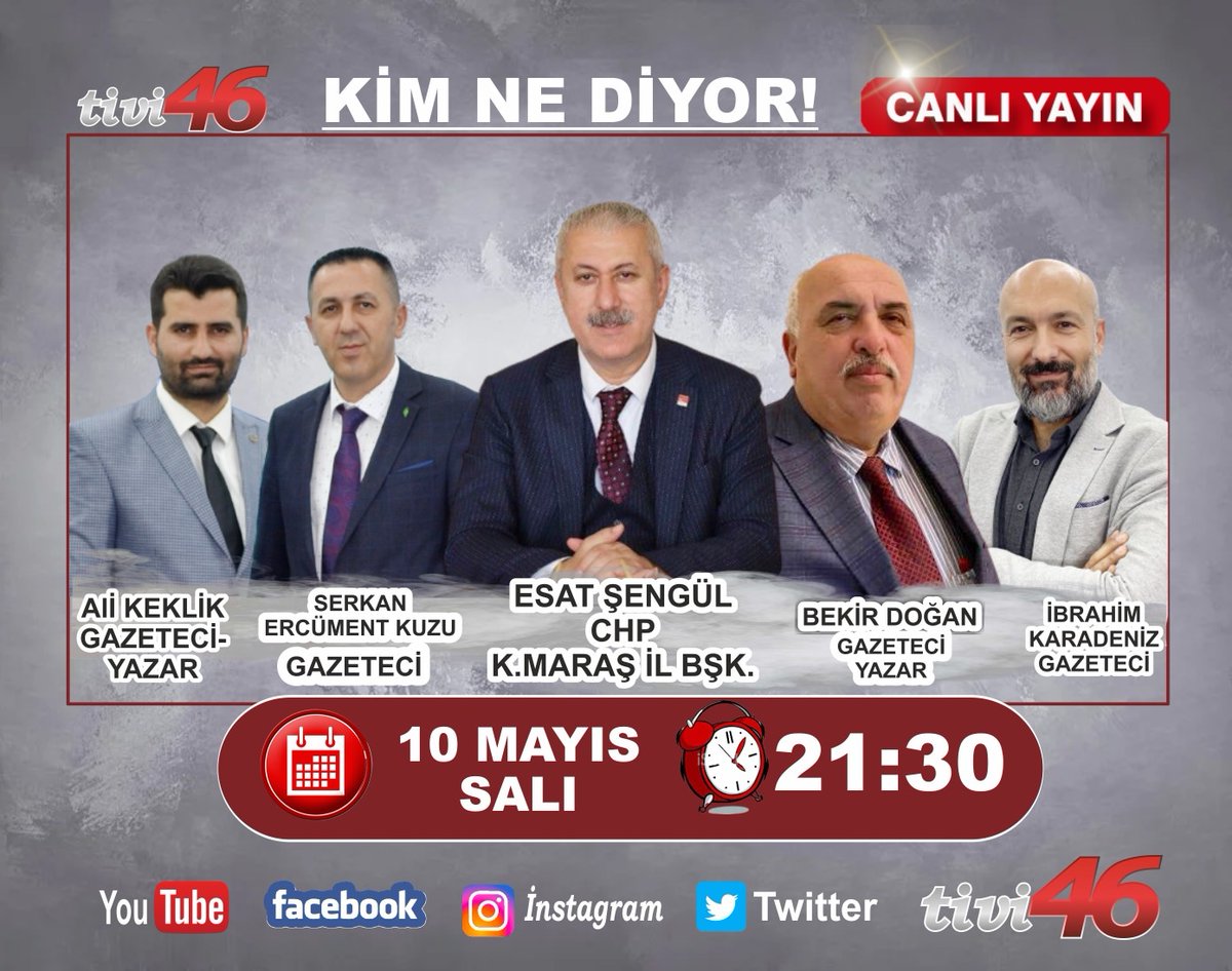 chpgencmaras's tweet photo. İl Başkanımız Esat Şengül ekonomik krizi, ilimizd etkilerini ve şehrimizin sorunlarını değerlendirerek CHP’nin ülkemiz için çözüm önerilerini ve bugüne kadar şehrimizde gerçekleştirdiği icraatları 10 Mayıs Salı 21:30’da tivi46 canlı yayınında anlatacak. İzlemeniz dileği ile.. https://t.co/AI8Orqnb4g
