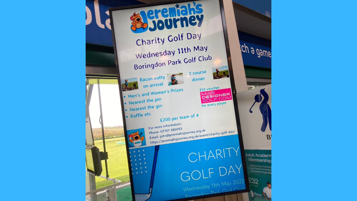CHARITY GOLF DAY in support of  <a href="/JeremiahsJourne/">Jeremiah's Journey</a>
Wednesday 11th May  / <a href="/BoringdonParkGC/">Boringdon Park</a>  
£200 per team of 4 More info: john@jeremiahsjourney.org.uk / 07707468093
#charity #enternow #golfer #golfclub #prize #gameon #competitvespirit #golflife #devongolf #competition #bitoffun