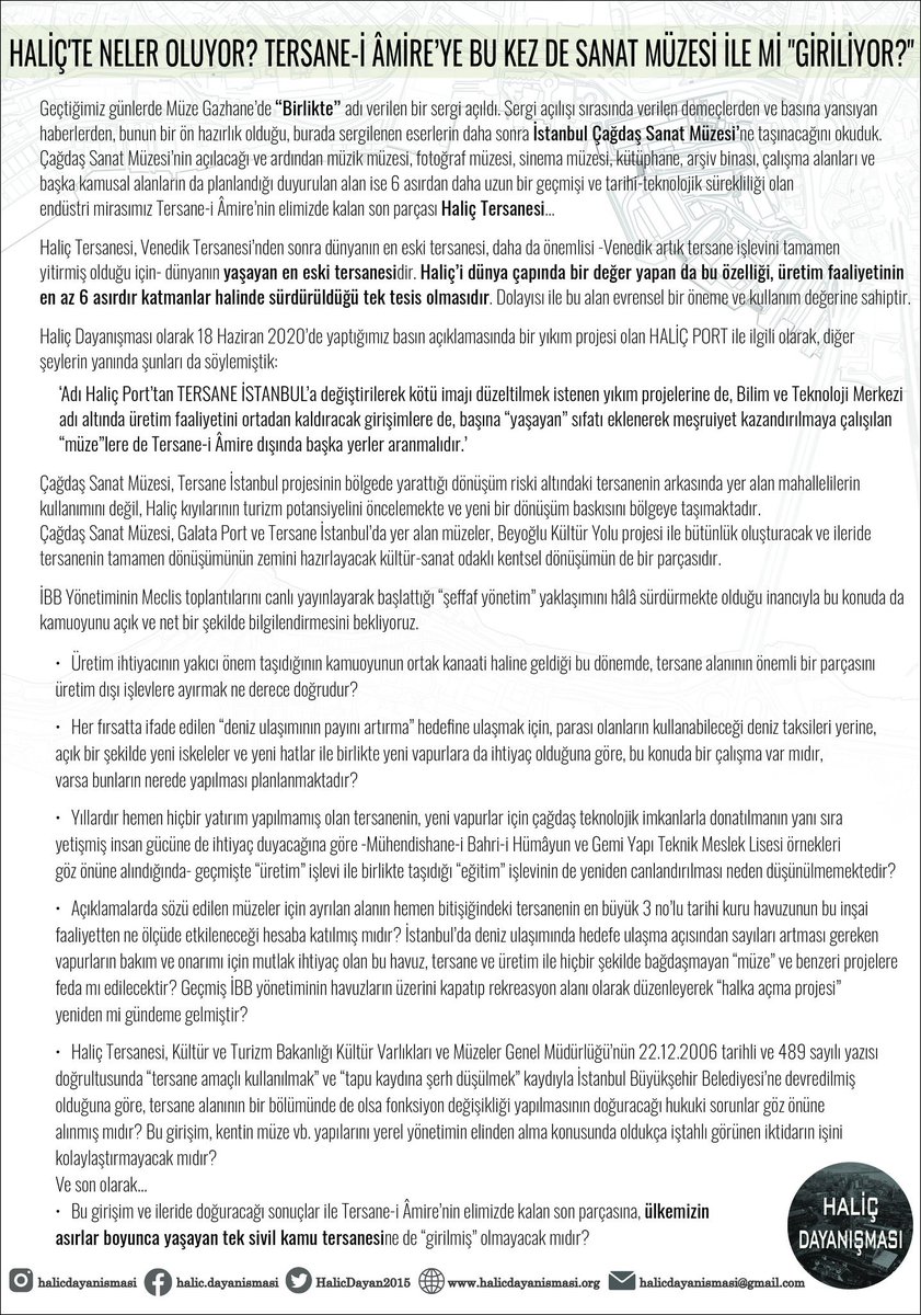 haydarpasadayan's tweet photo. Haliç'te neler oluyor? 
@HalicDayan2015 soruyor 
Tersane-i Âmire'ye Sanat Müzesi ile mi 'giriliyor'? 

Haliç Dayanışması'nın basın açıklaması ⤵️ https://t.co/yAphkZEJon