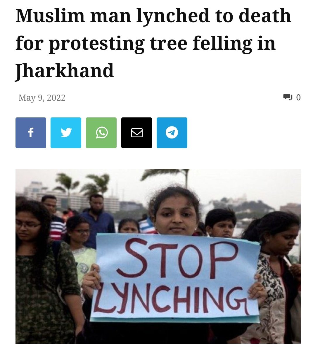 Muslim man lynched to death for protesting tree felling in Jharkhand

Shamim Ansari was beaten to death on Friday for protesting against illegal tree felling in Jharkhand’s Gumla district. An FIR has been registered against 35 persons and five individuals have been arrested