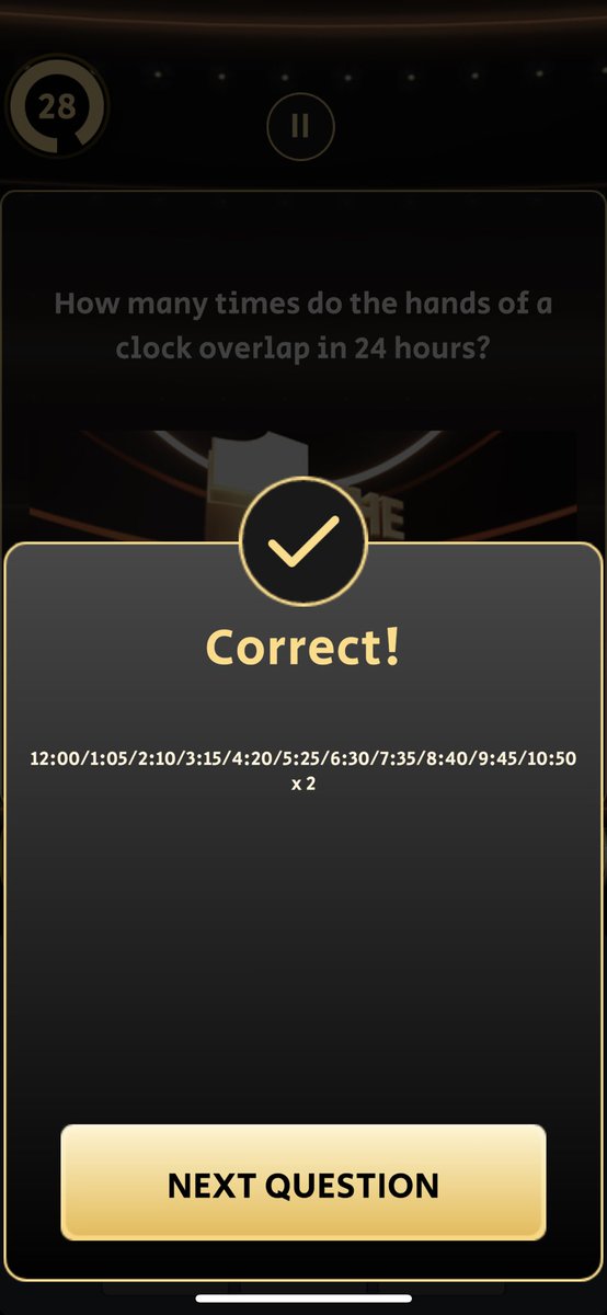 simbamccall212's tweet photo. When your smarter than the #The1PercentClub app because they missed 11:55 meaning the answer is actually 24 not 22 https://t.co/vRcrHdniuq