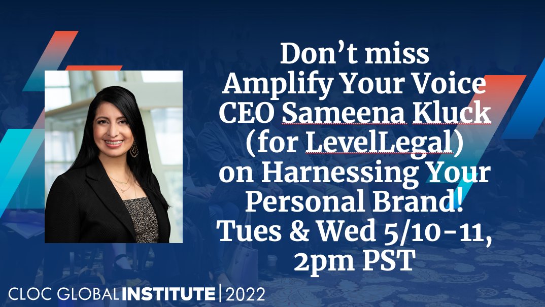 AmplifyingU's tweet photo. If you're at #CGI2022, don't miss @AmplifyingU CEO &amp; Co-Founder @SameenaKluck in @cloc_org's Career Center this week.

She's leading workshops on personal branding for LevelLegal. 
#personalbrand #socialselling https://t.co/0HHqNsucCX