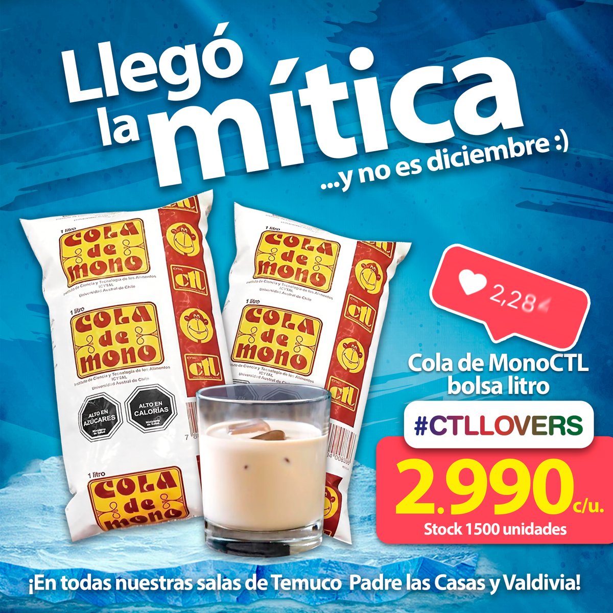 TuSupervecino's tweet photo. 📢¡¡Atención a todos nuestros #ctllovers vecinos, llegó la mítica a #SuperElTrebol🍀!!📢
👉Encuentra tu #colademonoctl 🐒 en nuestras sucursales🍀 de Temuco (Recabarren, L.Durand, B.Arana, Camino Viejo a Cajón, Aldunate, Bulnes, Mackenna y R.Ortega) Padre Las Casas y Valdivia👈 https://t.co/xbFfoyz9Gt