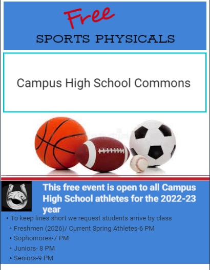@campuscolts (@campuscolts) on Twitter photo Don't forget to come out for free sports physicals tonight at Campus. This event is open to all 2022-23 CHS student-athletes. The schedule is as follows:
Freshmen @ 6pm
Sophomores @ 7pm
Juniors @ 8pm
Seniors @ 9pm
<a href="/ColtsAD/">📳Campus Athletics#⃣🐴🆙</a> Don't forget to come out for free sports physicals tonight at Campus. This event is open to all 2022-23 CHS student-athletes. The schedule is as follows:
Freshmen @ 6pm
Sophomores @ 7pm
Juniors @ 8pm
Seniors @ 9pm
<a href="/ColtsAD/">📳Campus Athletics#⃣🐴🆙</a>