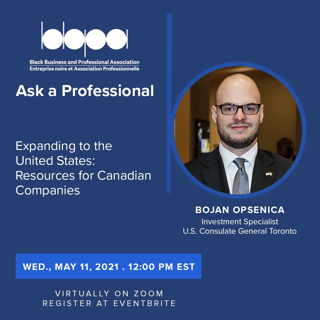 On our next session of Ask A Professional, Bojan Opsenica from the U.S. Consulate General Toronto will share insights on expanding to the United States. Join us May 11 to get your questions answered. Register via Eventbrite: bbpaaskaprofessional.eventbrite.ca
