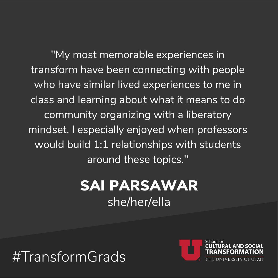 uofutransform's tweet photo. Felicidades to our graduate Sai (she/her) @sai_parsawar. Check out her most memorable experience in Transform. So powerful to hear our faculty's impact! We are so excited for you. #TransformGrads #UtahGrad22 https://t.co/WI5zsZFK67