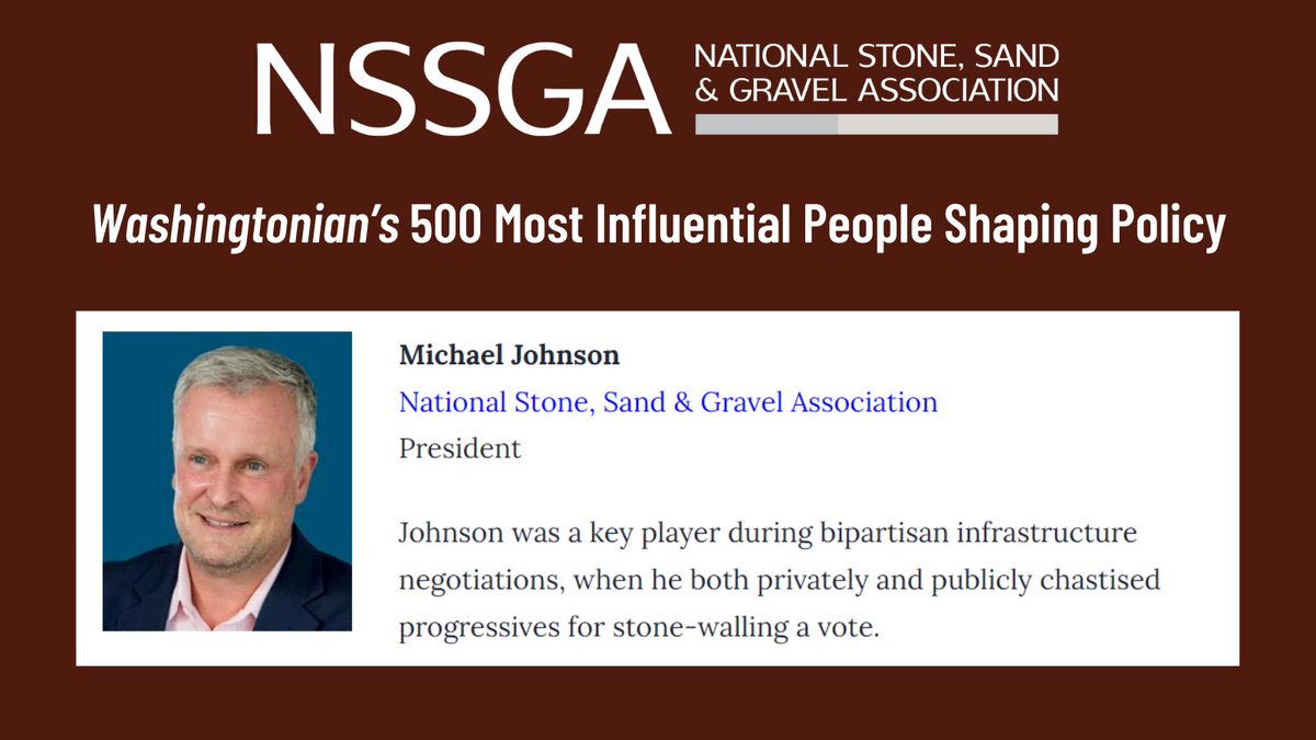 NSSGA's tweet photo. Washingtonian named @RocksCEO Michael Johnson as one of Washington DC’s 500 Most Influential People. Read here: https://t.co/M15XkjJNE2  #RocksBuildAmerica https://t.co/EqM1Q1hoQ2