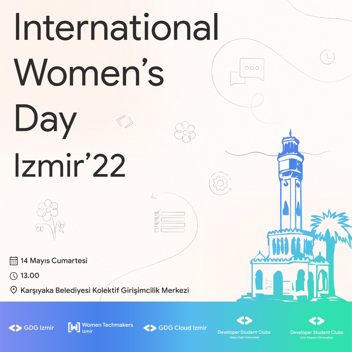 WD Izmir 2022 için #ProgressNotPerfection temasıyla karşınızdayız!

Teknik konuşmalar ve ilham verici hikayelerle dolu serüvenimize dahil olmak için aşağıdaki linkten etkinliğimize kayıt olmayı unutmayın!💙
kommunity.com/gdg-cloud-izmi…

#WomenTechmakers #IWDIzmir22 #IWD