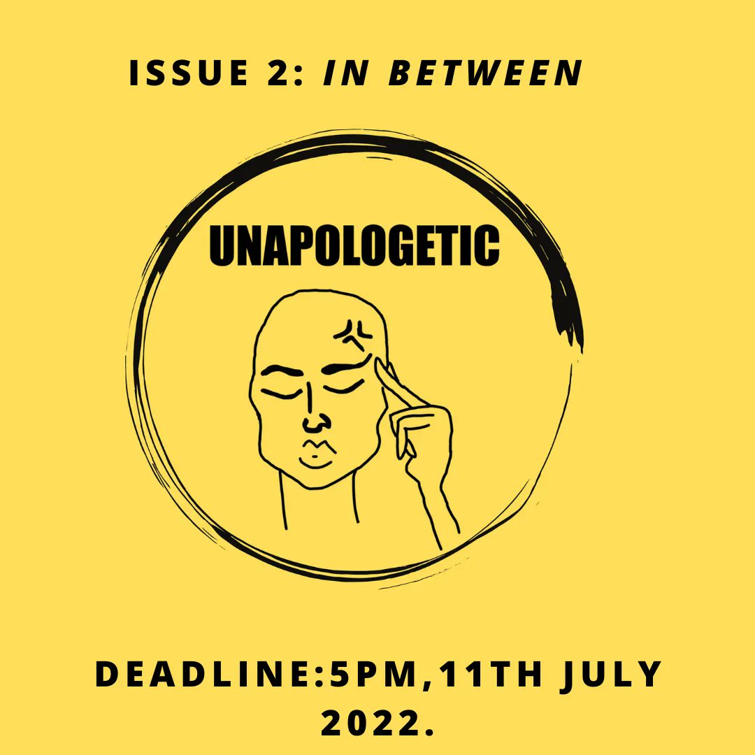 We are absolutely delighted to announce the theme for our second issue “ In between” due on 11th of July 🎉👀The full call for contributions is available on our website which you can access on the linktree. We can not wait to see what you come up with. unapologeticmag.net/general-1-1