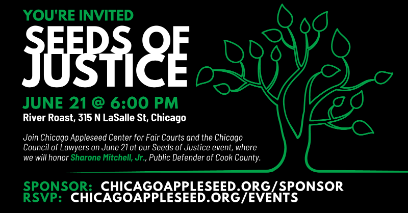 ChiAppleseed's tweet photo. Join us at our annual #ProBono event on June 21, where we'll be honoring Cook County Public Defender @SharoneMitchJr with our Seeds of Justice award! The keynote address will be given @JoeFergChicago.
๐ Go to ๐ https://t.co/RPb0uC0td5 for more information and to buy tickets! https://t.co/66fRDwb90H