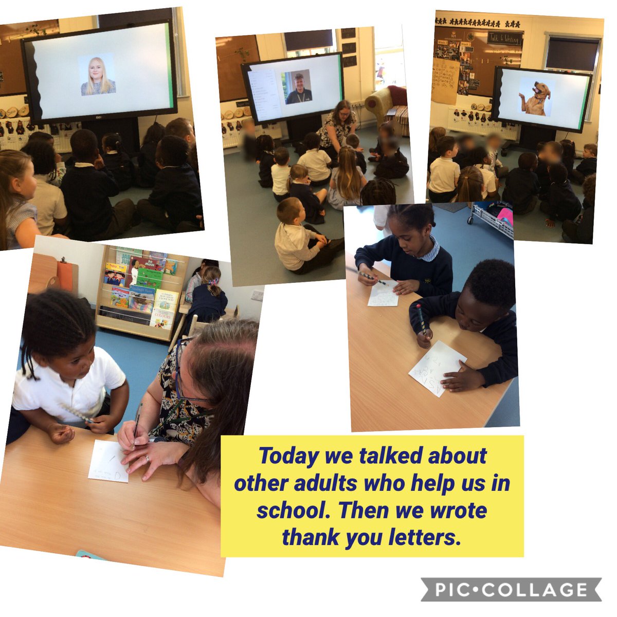 khpa_d's tweet photo. In Nursery 3 we thought about people who help us in school. Then we wrote thank you letters to show them how much we appreciate them. Here are some for Kobe our school dog, Miss Hall and our caretaker. @KhpaPrincipal @KHPA_Nursery @KhpaMissHall @d_khpa #ckc #importantpeople https://t.co/2umfykXlUA