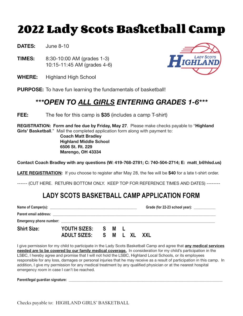 Calling all future Lady Scots! Summer camp is just around the corner. Be sure to sign up! #LearnAndGrow <a href="/hlsdsports/">Highland Athletics</a> <a href="/HLSD_AD/">Highland AD</a> <a href="/HighElem/">Highland Elementary</a>