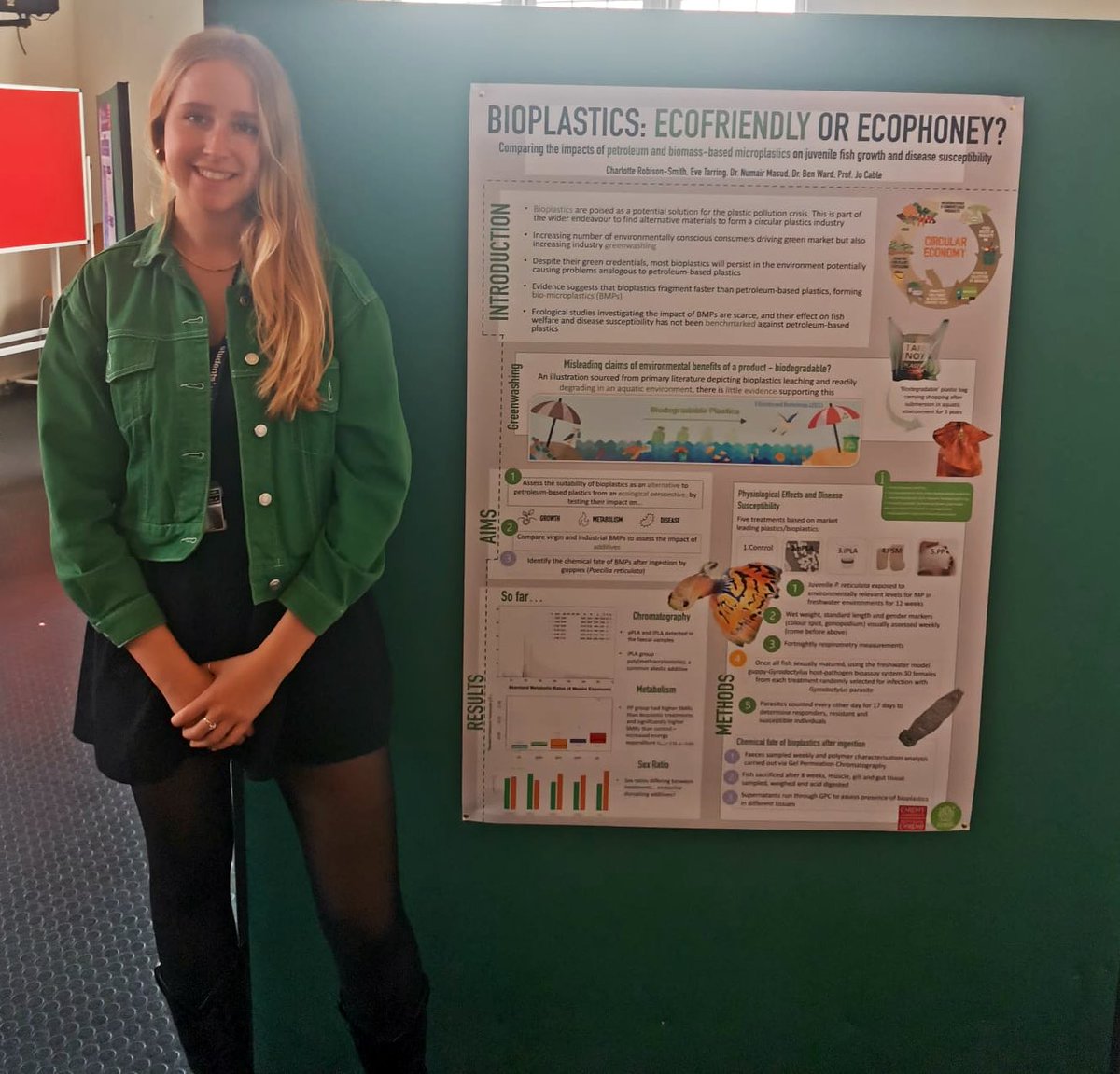 c_robsmith's tweet photo. Fantastic to see everyone’s exciting research at @cardiffuni postgraduate OnE Away day, and a chance to show and tell my bioplastics work ... one of my current practical PhD projects on the go investigating their functional impacts on fish🔬🍃♻️🐟 @ECORISC_CDT https://t.co/FDDwpE1RZB