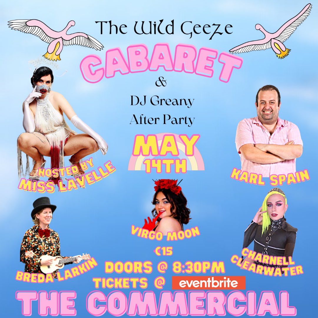 THIS SATURDAY ! Grab your tickets now⤵️
eventbrite.ie/e/the-wild-gee…    

Don’t miss a night of #elegance #bazaar #queerness & burning your bra! 
Special Guest, #limericklegend 
@karlkingov 

#Limerick #limerickcabaret #thewildgeeze #thingstodolimerick #queercomedy #lgbtqlimerick