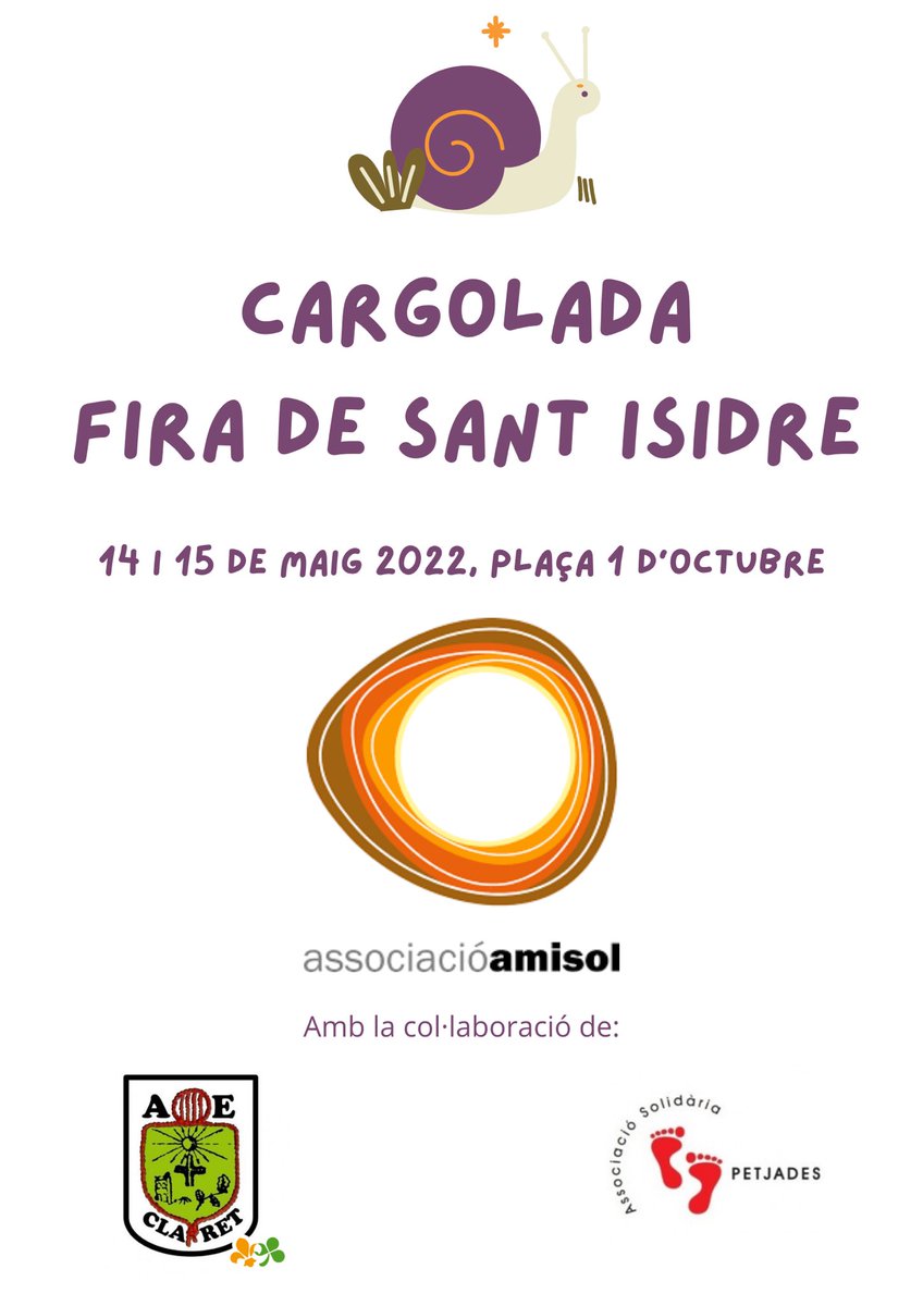 aeigSolsona's tweet photo. Aquest cap de setmana, col·laborant amb l'AMISOL, estarem a la Plaça 1 d'Octubre fent i servint els cargols de la Cargolada de la Fira de Sant Isidre!🐌🐌🐌🐌

Els beneficis que obtinguem es destinanran a comprar una cuina nova per campaments☀️

No hi pots faltar!🤍
Fent servei✌🏽 https://t.co/b8Bc35FCY1