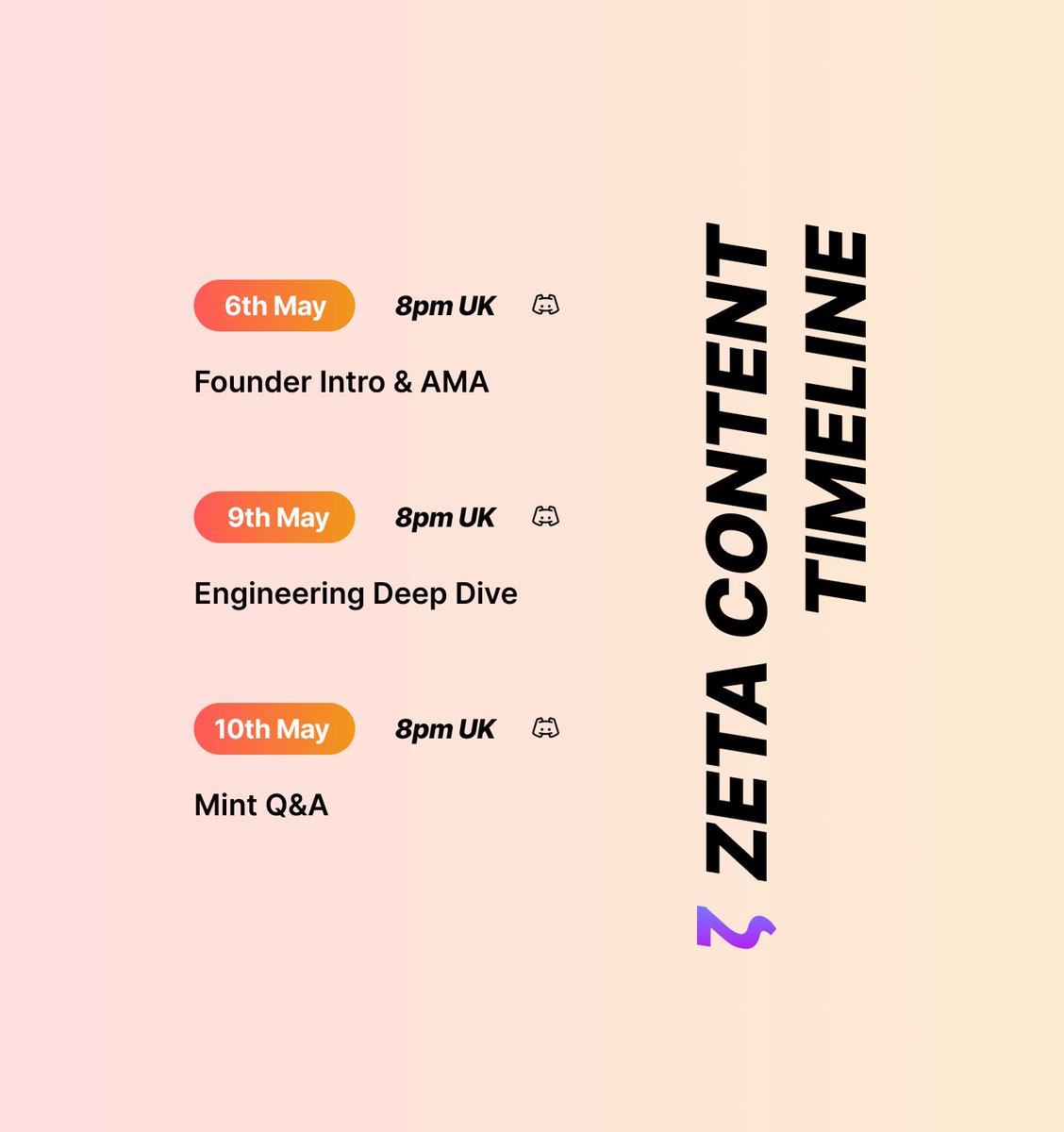 zeta_io's tweet photo. Zeta’s Engineering Deep Dive is Live in our Discord 🟢

Meet our Product Team and learn about our NFT Minting Bot &amp; Contract  👇

https://t.co/tjk5GQUztr https://t.co/LYt3E4g6Jd