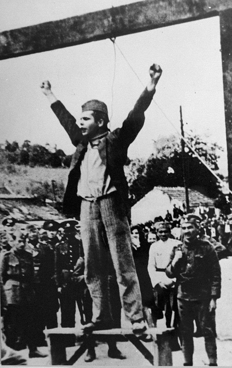 boscanuck94's tweet photo. Nadjite mi samo jednu fotografiju cetnika koji s osmijehom odlazi u smrt, koji okupatoru koji ga je zarobio upucuje pogled pun prezira, koji klice slobodi trenutak prije nego mu izmaknu stolicu pod vjesalima! Samo jednu fotografiju, picka vam materina izdajnicka. SFSN https://t.co/Sn070oAaMG