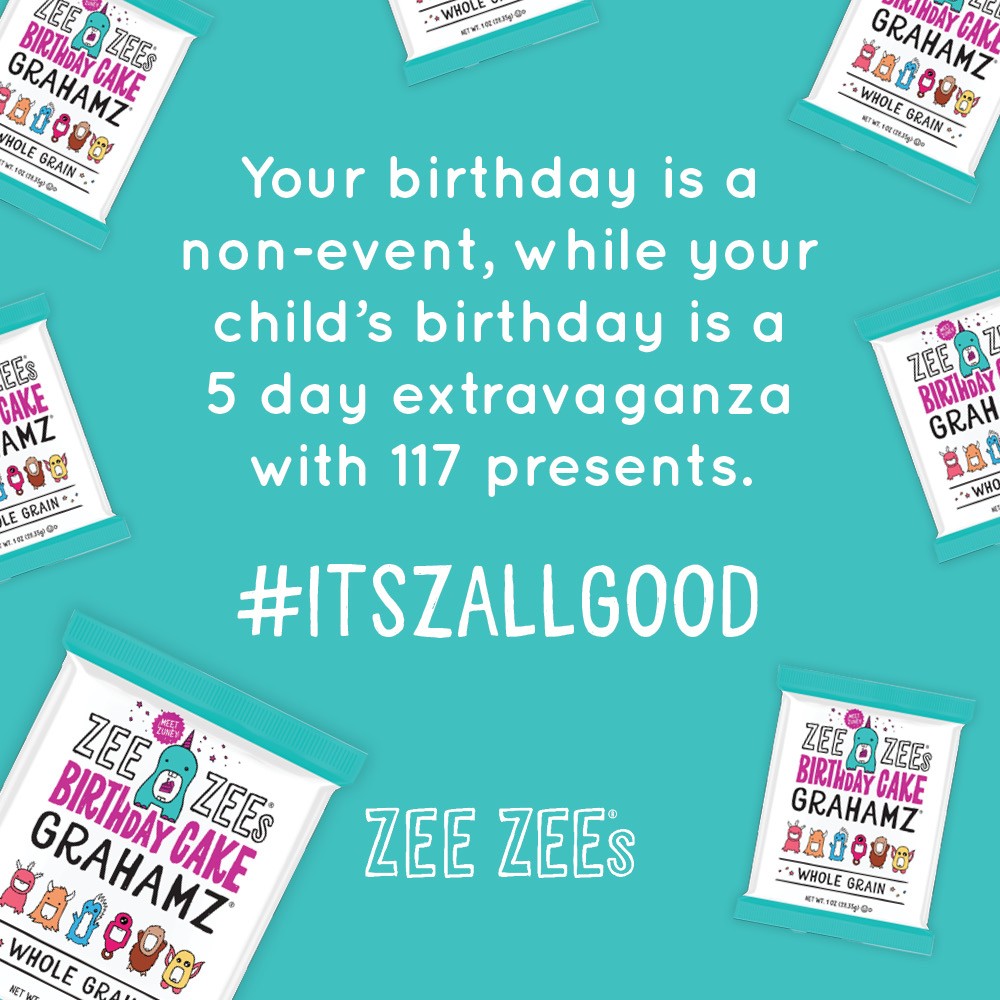 ZeeZeesFoods's tweet photo. Slight exaggeration... or is it? 😬 #itszallgood If you need a lot of #birthdaysnacks, try our #BirthdayCake #Grahamz to pass out to all the kiddos at the birthday party! Shop now: https://t.co/SvVxzdBew8

#birthdaysnacks #momhumor #mommemes #dadmemes #dadhumor https://t.co/8CbfQgbW6y