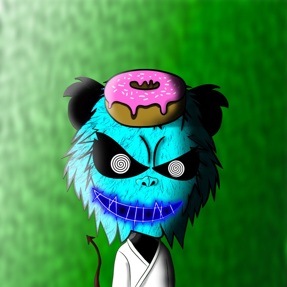 Olivia got 3rd in the Fighting Pandas drawing contest and <a href="/imrubex/">imrubex 🐍 (poweredby.algo)</a> was nice enough to give her a prize anyway ❤️‍🔥 She loves the “silly donut” on his head and his “crazy eyes” 😂 #algofam #AlgoNFT #Algorand