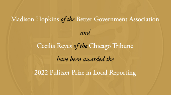 Congratulations to @_MJHopkins, @kcecireyes, @BetterGov and @chicagotribune. #Pulitzer