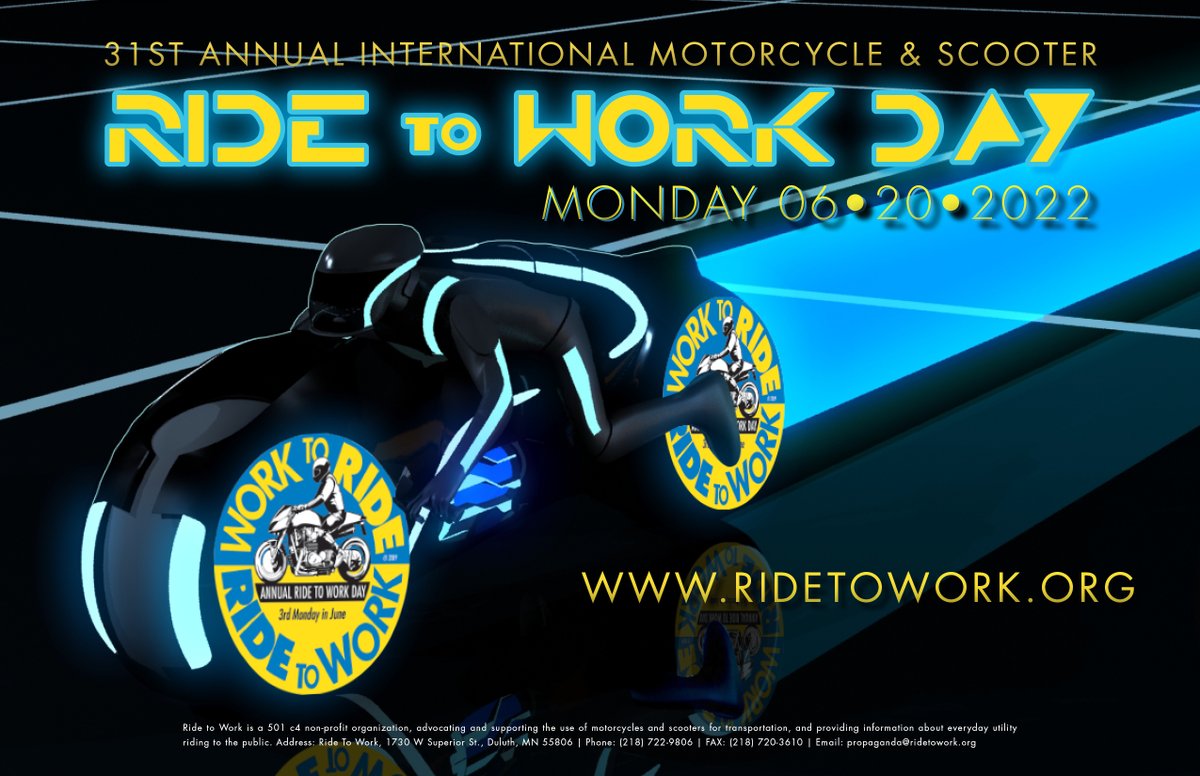 Tomorrow is Ride to Work Day. 

Stay alert and watch for those riding motorcycles and scooters.