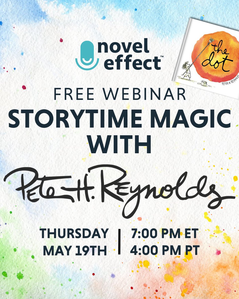 Have you heard the news?! You're invited to a FREE webinar with Author @peterhreynolds himself!! 🤩 Join us as Peter shares his favorite storytime tips & brings one of his books to life with a brand-new Novel Effect soundscape! 📚🎶 Register now! bit.ly/NovelEffectAnd… #KidLit
