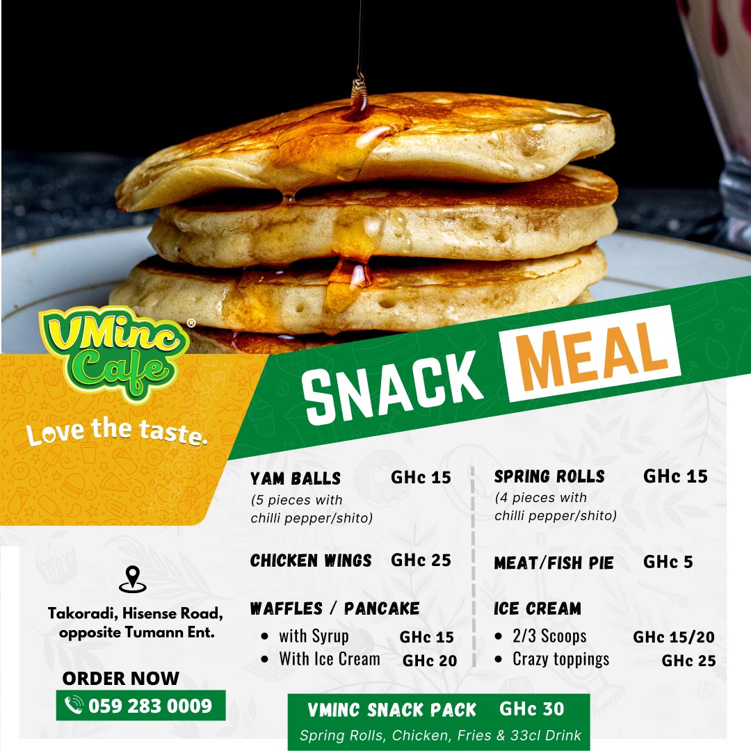 _vmincafe's tweet photo. Grab a Snack Meal from our Menu
Located in #Takoradi 
#Snack Shop #FastFood #LoveTheTaste https://t.co/hBaml1lMqT