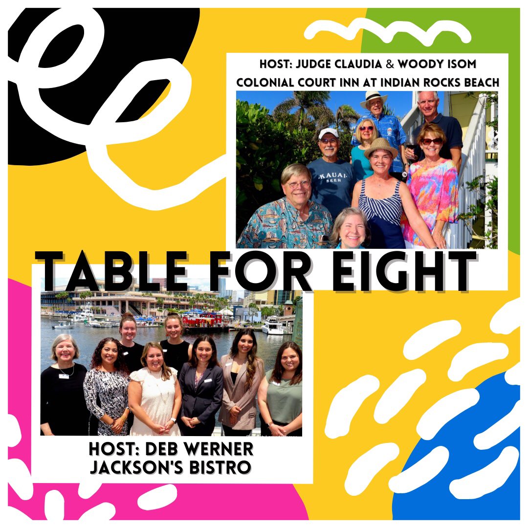 HAWLTampaBay's tweet photo. Thank you so much to everyone who came out for two of our recent Table for Eight events! The first was hosted by Judge Claudia & Woody Isom at the Colonial Court Inn at Indian Rocks Beach and the second was hosted by Deb Werner at Jacksonโs Bistro, respectively๐ #TableForEight https://t.co/5RXjaOHDeh