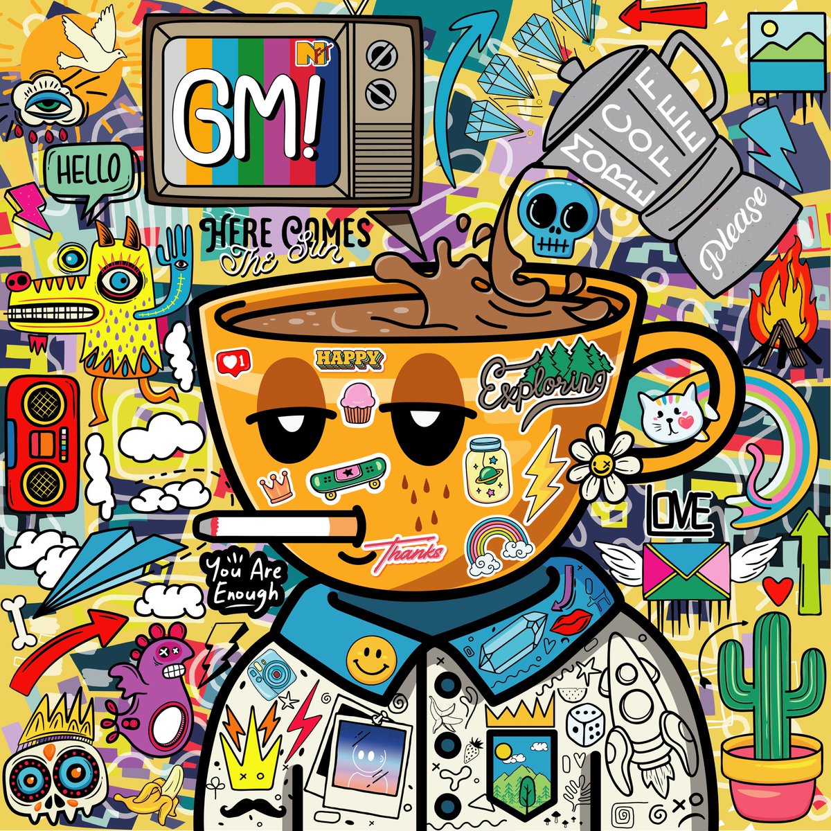 DentedFeelsNFT's tweet photo. GM! Good vibes only ☕️ ☀️

🎨: @Arifuddin_CC https://t.co/rA9xS4LZWU