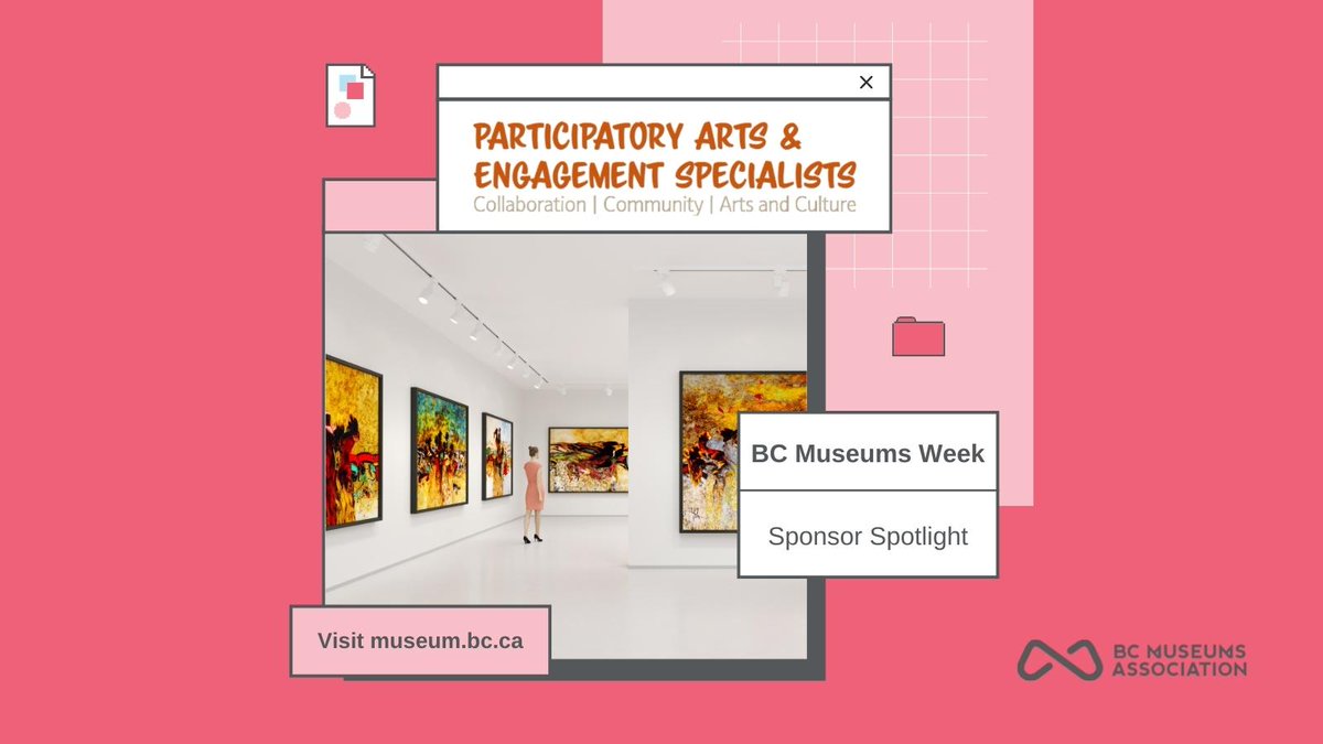 BCMuseumsAssn's tweet photo. Participatory Arts &amp; Engagement Specialists is a proud sponsor of #BCMW22! Their mission is to provide innovative community-based arts programming for art galleries and museums across Canada.

Learn what you can expect this #BCMuseumsWeek on our website.

https://t.co/YeGd9WMzyU https://t.co/s8WLL647Tw