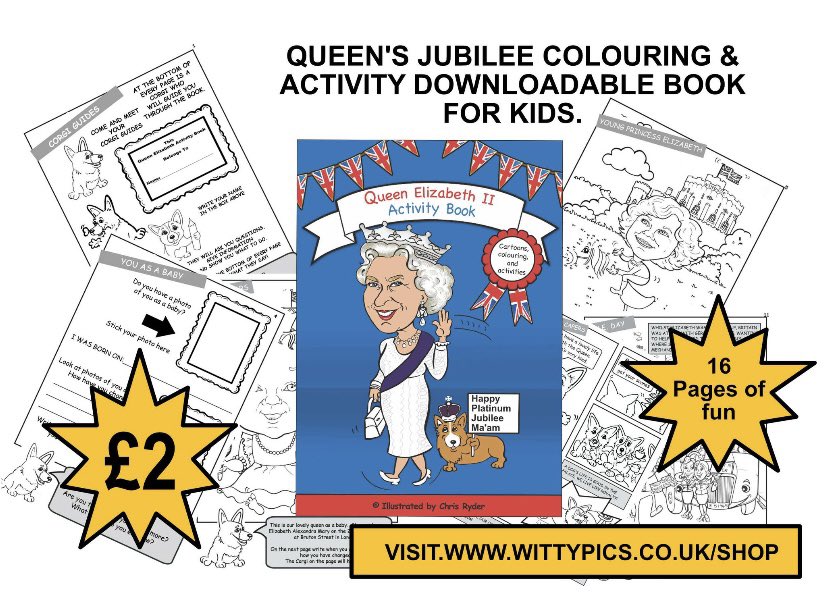wittypics's tweet photo. @bridgnorthhour Queen’s Jubilee Colouring &amp; Activity Booklet download
Are you looking for kids activities for your jubilee street party? I’ve created a a kids book about the life of our Queen. It’s just £2 and ready to use right away. Visit https://t.co/mUyKKLVd0e to buy. https://t.co/71aZNYsiCS