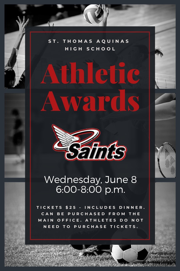 We're so excited to share that the athletic banquet is back and in person!! We'll be celebrating our Grade 9-12 athletes on Wednesday, June 8th. Please note athletes do NOT need to purchase tickets, they will be notified when they can pick up their tickets. #SaintsAthletics