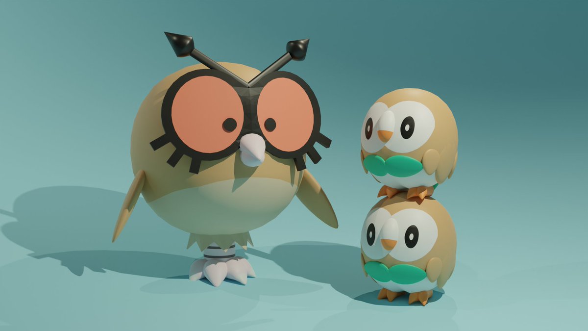 BlubbyStudios's tweet photo. Been awhile since I've posted so have a HootHoot and two Rowlets.
Fun Fact: Rowlet is a very smol Pokemon (1ft Tall)
#Pokemon #Rowlet #Hoothoot https://t.co/wMLjtO7Dhk