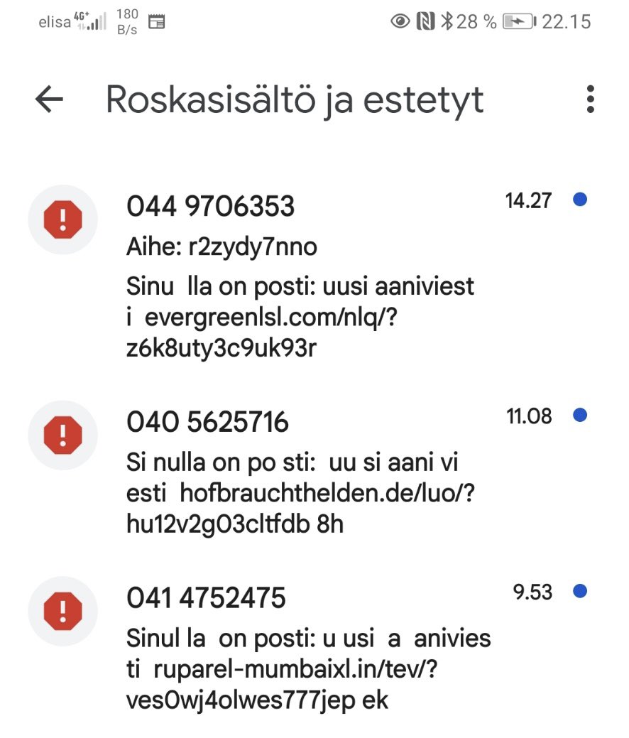 petterij's tweet image. Onneksi monet Android-puhelimet estävät automaattisesti nyt riehuvan #Flubot-haittaohjelman viestejä. Kumma, että niin moni menee vieläkin halpaan, vaikka viestit ovat selvästi huijausta. #tietoturva