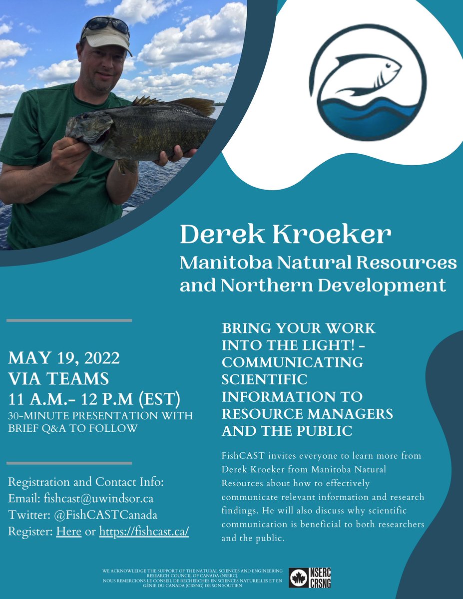FishCAST (@fishcastcanada) on Twitter photo On Thursday, May 19th, at 11 a.m. EST join <a href="/FishCASTCanada/">FishCAST</a> as we invite Derek Kroeker from Manitoba NRND to talk about #scicomm and sharing research with the public and other professionals. #research #Science #ecr 
Register at: fishcast.ca On Thursday, May 19th, at 11 a.m. EST join <a href="/FishCASTCanada/">FishCAST</a> as we invite Derek Kroeker from Manitoba NRND to talk about #scicomm and sharing research with the public and other professionals. #research #Science #ecr 
Register at: fishcast.ca