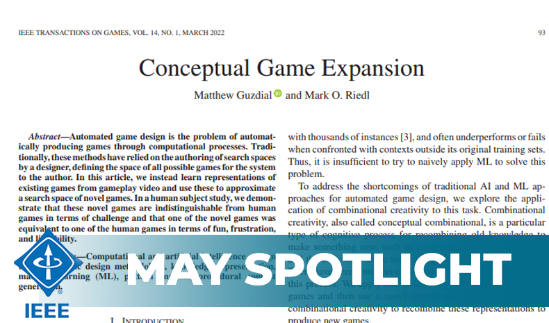 IEEETxnOnGames's tweet photo. 💡 May #ToGSpotlight is a human subject study using the conceptual expansion of game graphs for automated game generation by @MatthewGuz and @mark_riedl
Read more about their approach, learning algorithm, and procedurally generated games: https://t.co/Y3TfzkDpFb
#PCGML https://t.co/Zz03tX2UZV