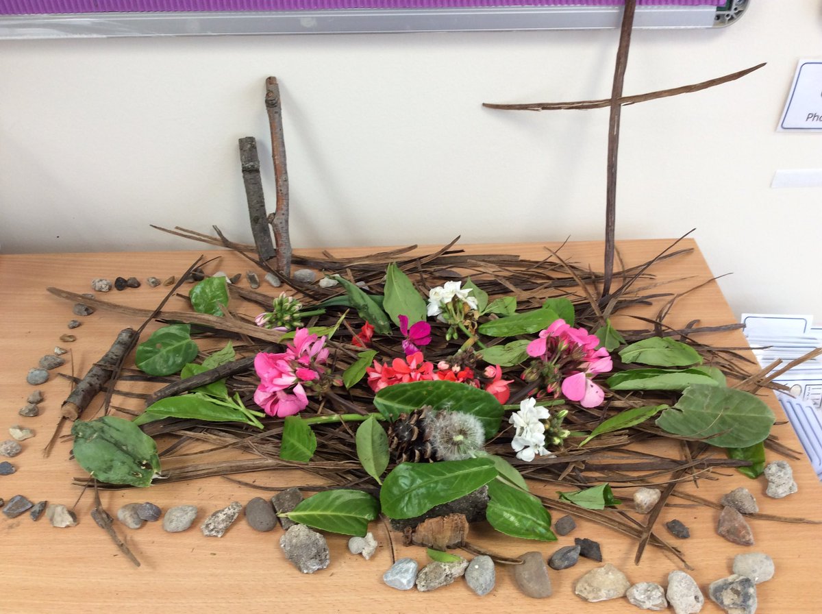 e1_stgeorges's tweet photo. We made our own Easter garden using lots of different things that we found in our playground. We reflected on how Mary Magdalene would have felt when she found Jesus’ empty tomb. #restannesgae1 @StAnnesgaCPS https://t.co/znD4kDDZiy