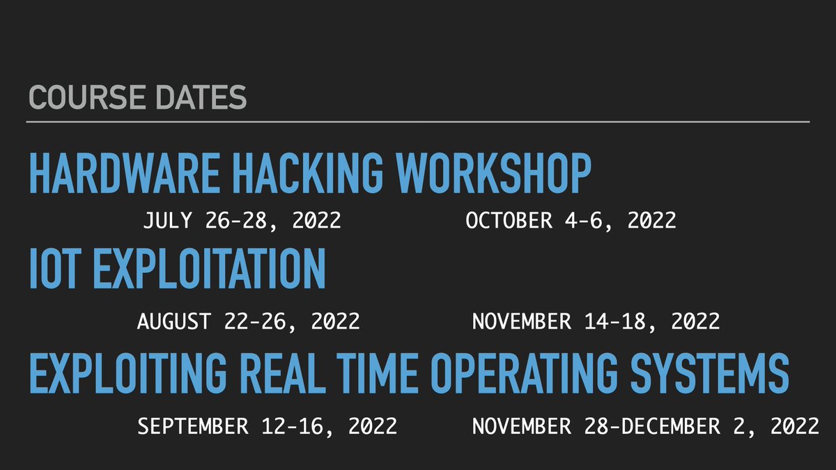 tacnetsol's tweet photo. NEW Training dates posted! #Hardware #Hacking #Workshop, #IoT #Exploitation, and #Exploiting #RTOS with limited seating.

Enroll at https://t.co/5REe7jSsjs TODAY! https://t.co/C4RHTbVAQQ
