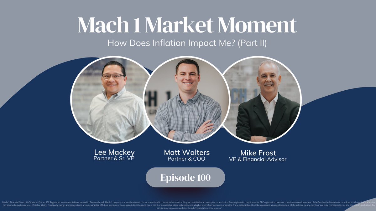 Mach1Financial's tweet photo. Episodes 100 of the Market Moment is LIVE!

Inflation has hit a lot of people hard. This week, Matt, Mike and Lee take a look at the impact it's had on the market, what the outlook appears to be, and what you can do to help yourself in the long run. https://t.co/VPnLFp3qZ7 https://t.co/Vn6oCbb5vV
