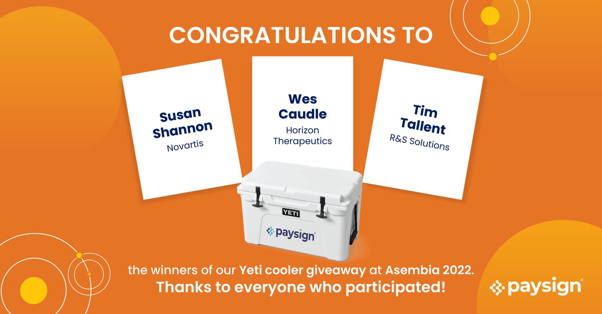 paysign's tweet photo. Congrats to the winners of our YETI Cooler giveaway at Asembia 2022 this past week. Thanks to everyone who entered! We want to know what type of prizes you all would like to see next year? Let us know your ideas!
#giveaway #paysign #paymentspartner #fintech https://t.co/itPJ7vbSmV