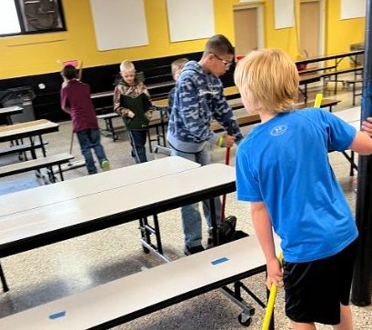 official_BESISD's tweet photo. Sending a Shout Out to the Third-grade students who help clean the cafe every single day. 
They sweep and pick up trash to help get the area ready for fourth grade.  
It started with a few boys and grew from there.
Thank you Third Grade! https://t.co/k7WNhWV6Bk