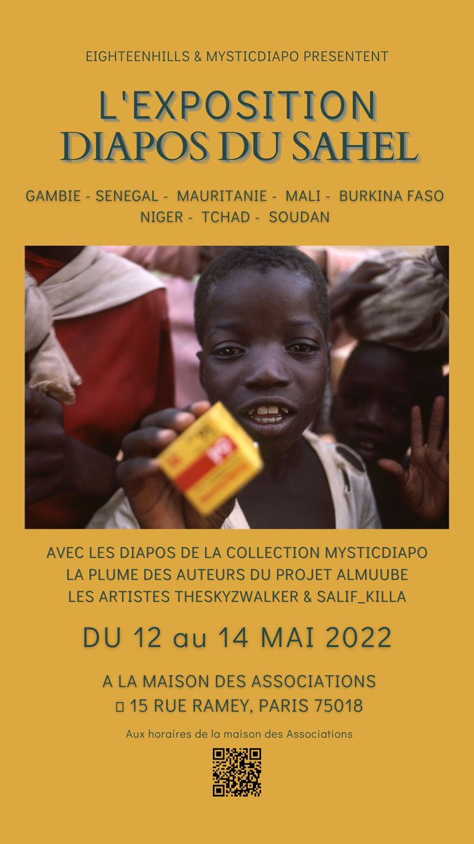 Nous avons l’honneur de vous convier à l’exposition « 𝐃𝐈𝐀𝐏𝐎𝐒 𝐃𝐔 𝐒𝐀𝐇𝐄𝐋 » organisée par <a href="/mysticdiapo/">MysticDiapo Project</a> et l’association #EighteenHills de Paris 18.

8 pays seront à l’honneur dont le Sénégal, Mali, Mauritanie, Niger et d’autres.
🇬🇲 🇸🇳 🇲🇷 🇲🇱 🇧🇫 🇳🇪 🇹🇩 🇸🇩 ⤵️