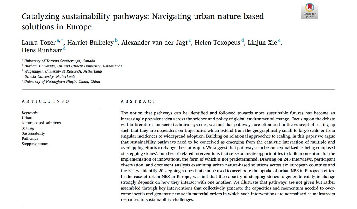 How do we create sustainability pathways? Our new @GEC_Journal paper shows that forging sustainability pathways depends on catalyzing change rather than scaling up. W/ @HarrietBulkeley Sander van der Jagt @HelenTox @Xielinjun0701 @HensRunhaar1
authors.elsevier.com/a/1f1L63Q8oQDE… 1/4