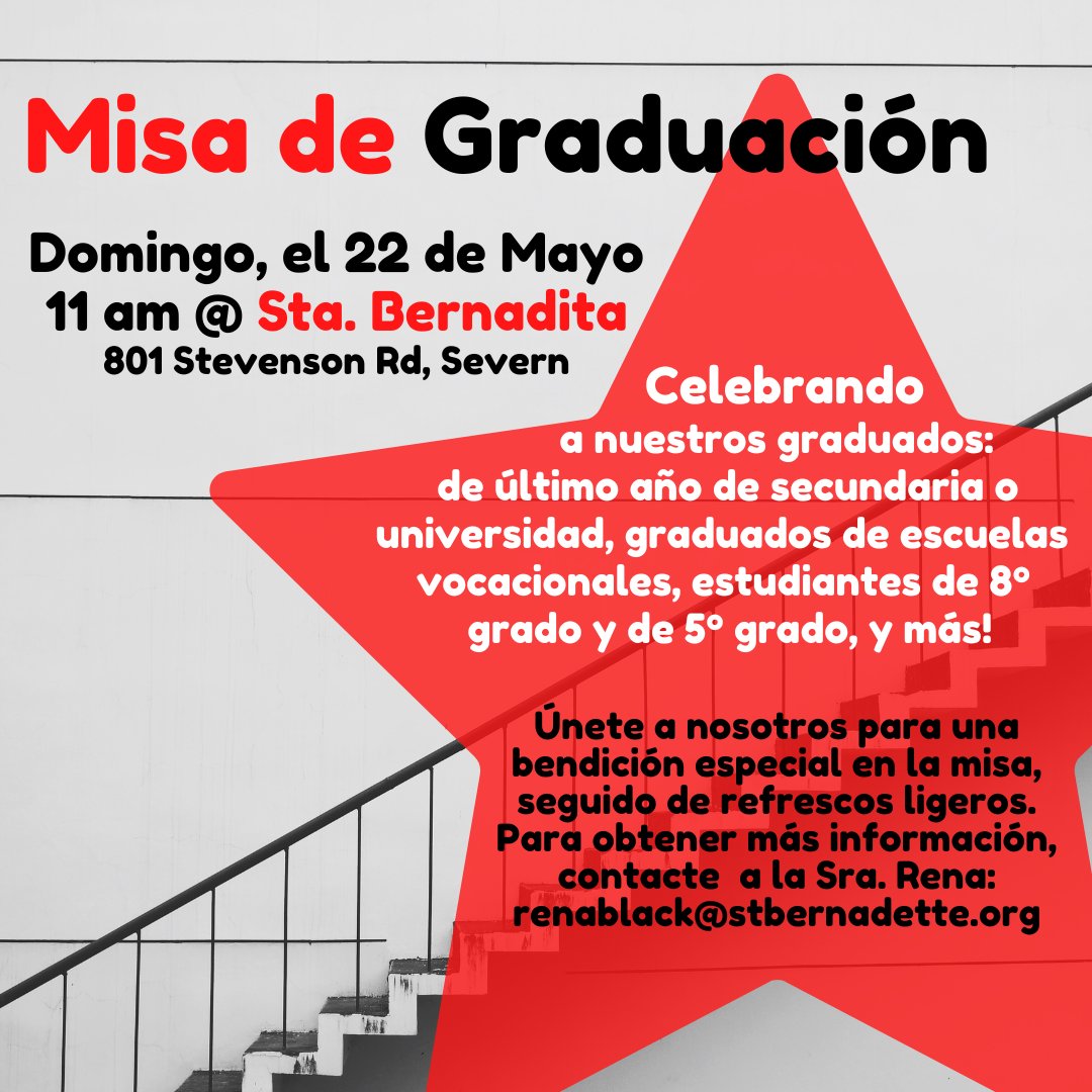 StBCtKYM's tweet photo. Taking the "next step" in your educational journey? We Want to Celebrate With You! ***RSVP by May 15th by sending a brief email with your grad's name, grade, school, accomplishments, and future plans to renablack@stbernadette.org. https://t.co/mxe55m9TSW