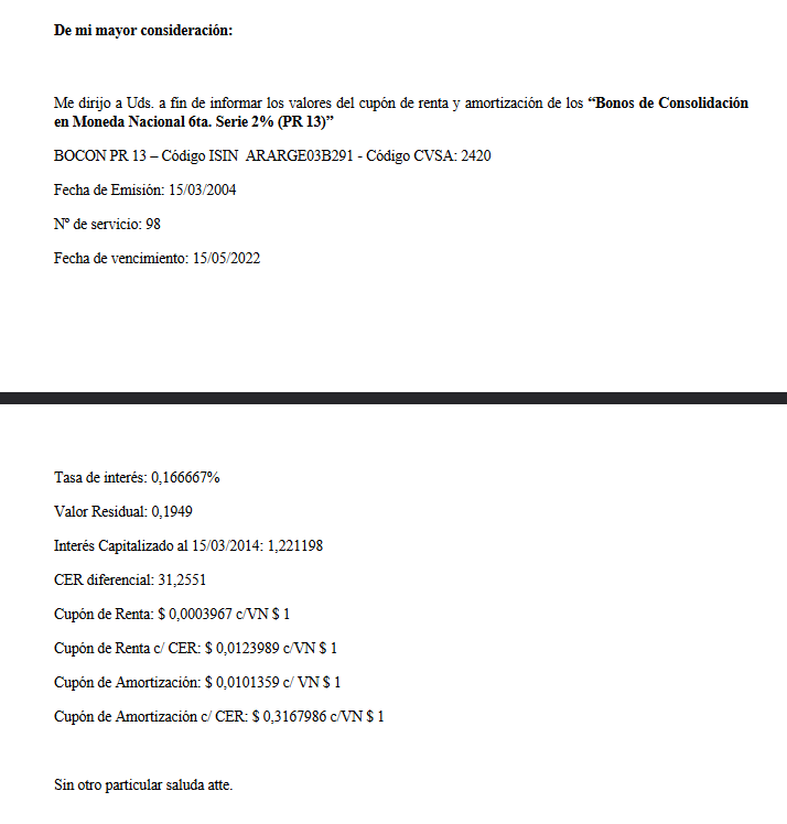 Sickboy_Galpon's tweet photo. Aviso de Pago Gobierno Nacional - Bonos de Consolidación en Moneda Nacional 6ta. Serie 2% #PR13 https://t.co/LjXg1SwO3Z