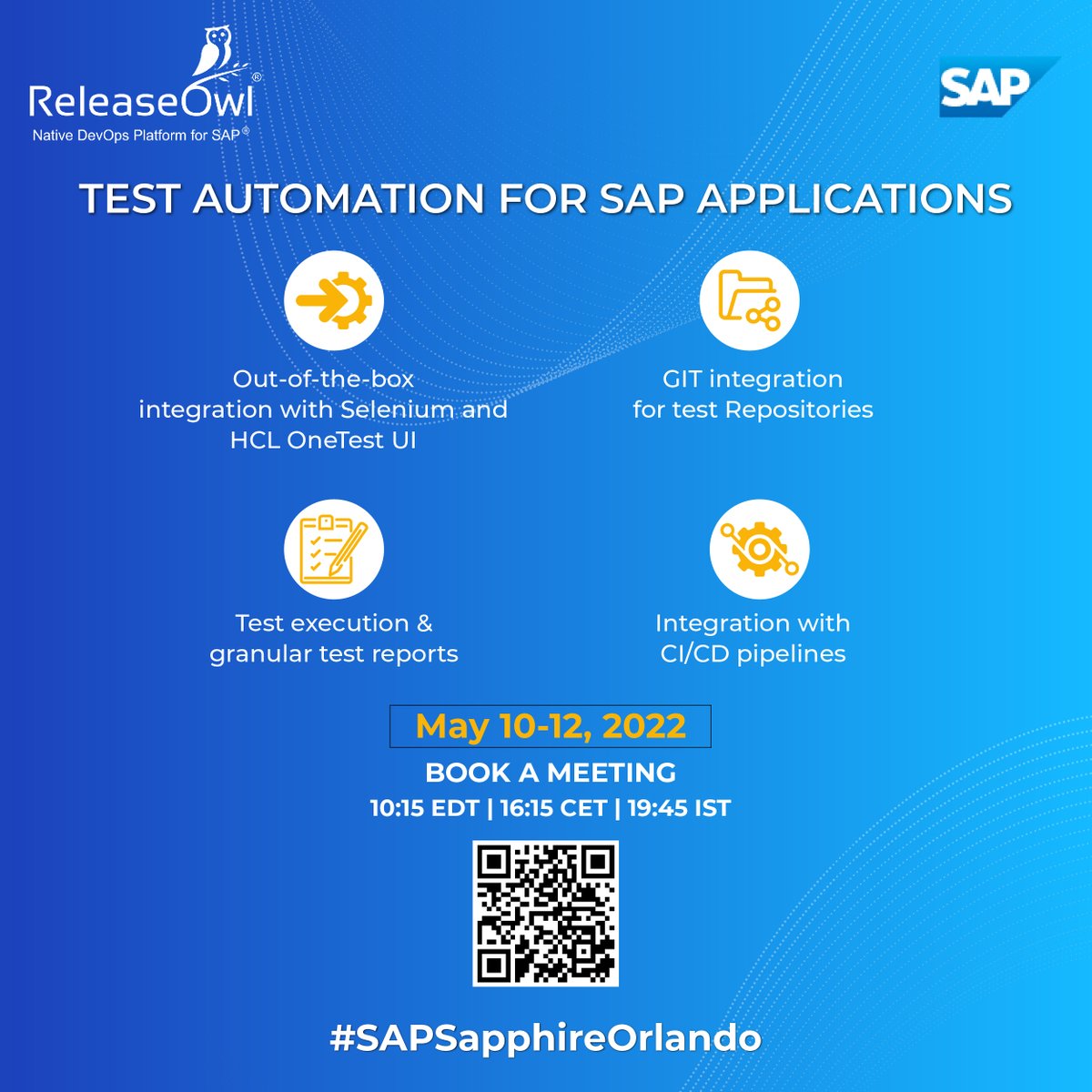 #ReleaseOwl, the native #DevOps platform for #SAP annouce deeper integration with #HCL OneTest to achieve continuous delivery of SAP applications. Join us at the #SAPsapphire2022 #SAPSapphireOrlando to know more about this !! 
#HCLtech @HCLOneTest