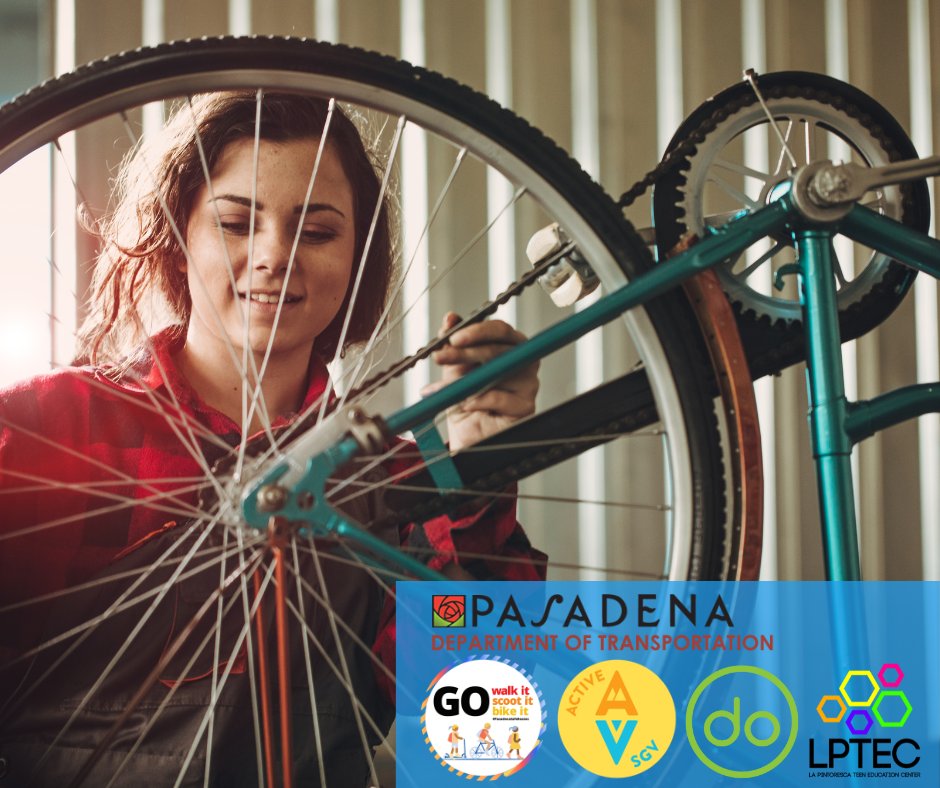 Free Bike Repair Workshops for PUSD students today! Come join us on Mondays and Wednesdays at La Pintoresca Teen Education Center from 3-5pm. Learn how to fix a bike, earn community service hours, and have fun! #PasadenaSafeRoutes